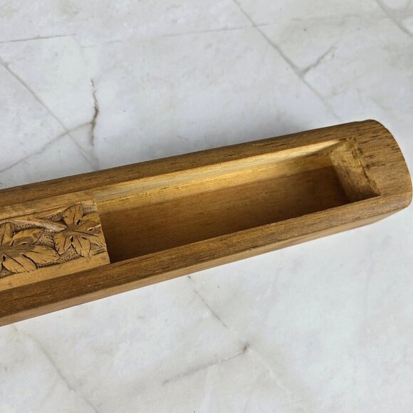 Hand Carved Wooden Incense Box with Sliding Lid Trinkets Storage Decoration - Picture 6 of 9